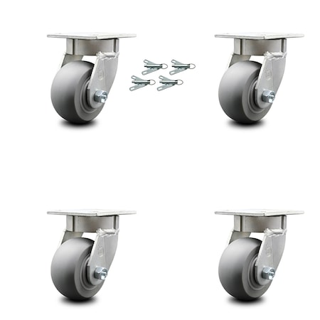 Service Caster 4 Inch Kingpinless Thermoplastic Rubber Wheel Swivel Caster Set with Swivel Lock SCC-KP30S420-TPRRD-BSL-4